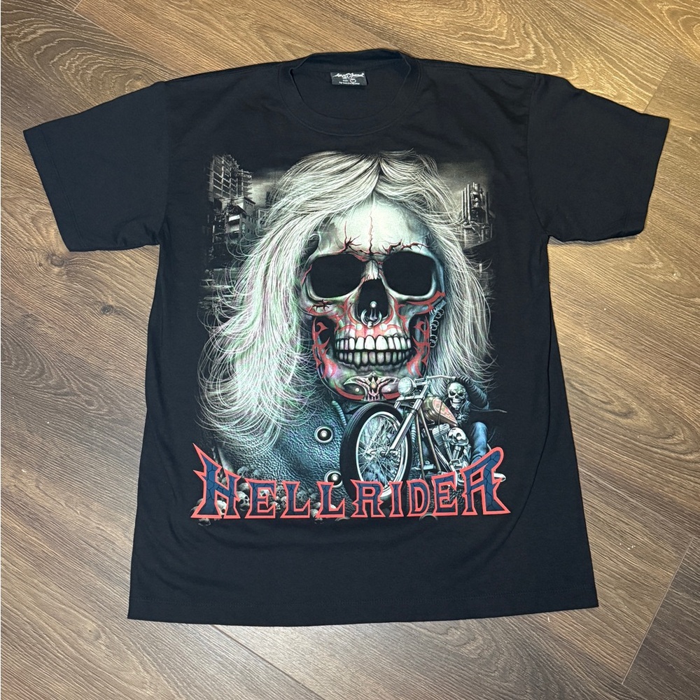 Rock Chang “Hellrider” Skull Graphic T-Shirt – Black